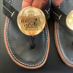 JUICY couture vintage Black leather Gold ladies Sandals metal gold logo crest
